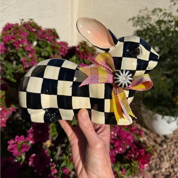 Mackenzie Childs Courtly Check Resting Bunny - Picture 2 of 9